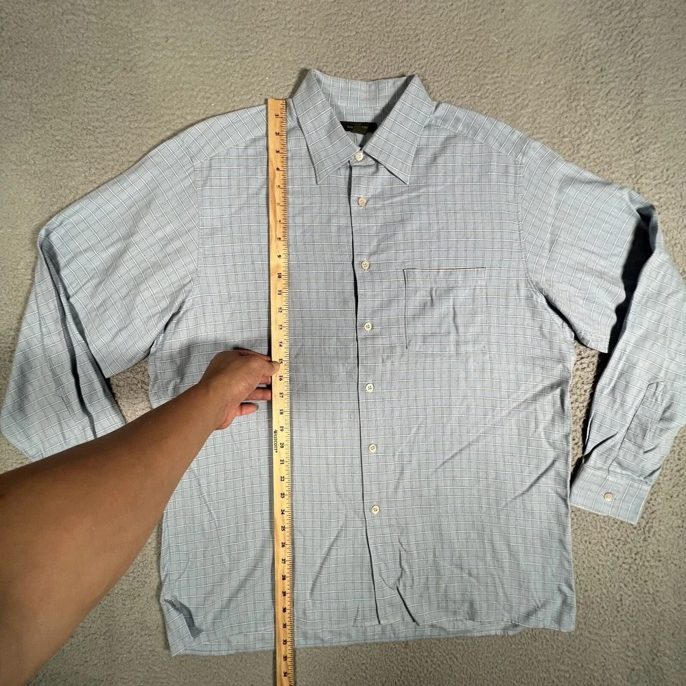 Ermenegildo Zegna Shirt Mens XL Blue Windowpane Lounge Button Up Pocket‎ Italy